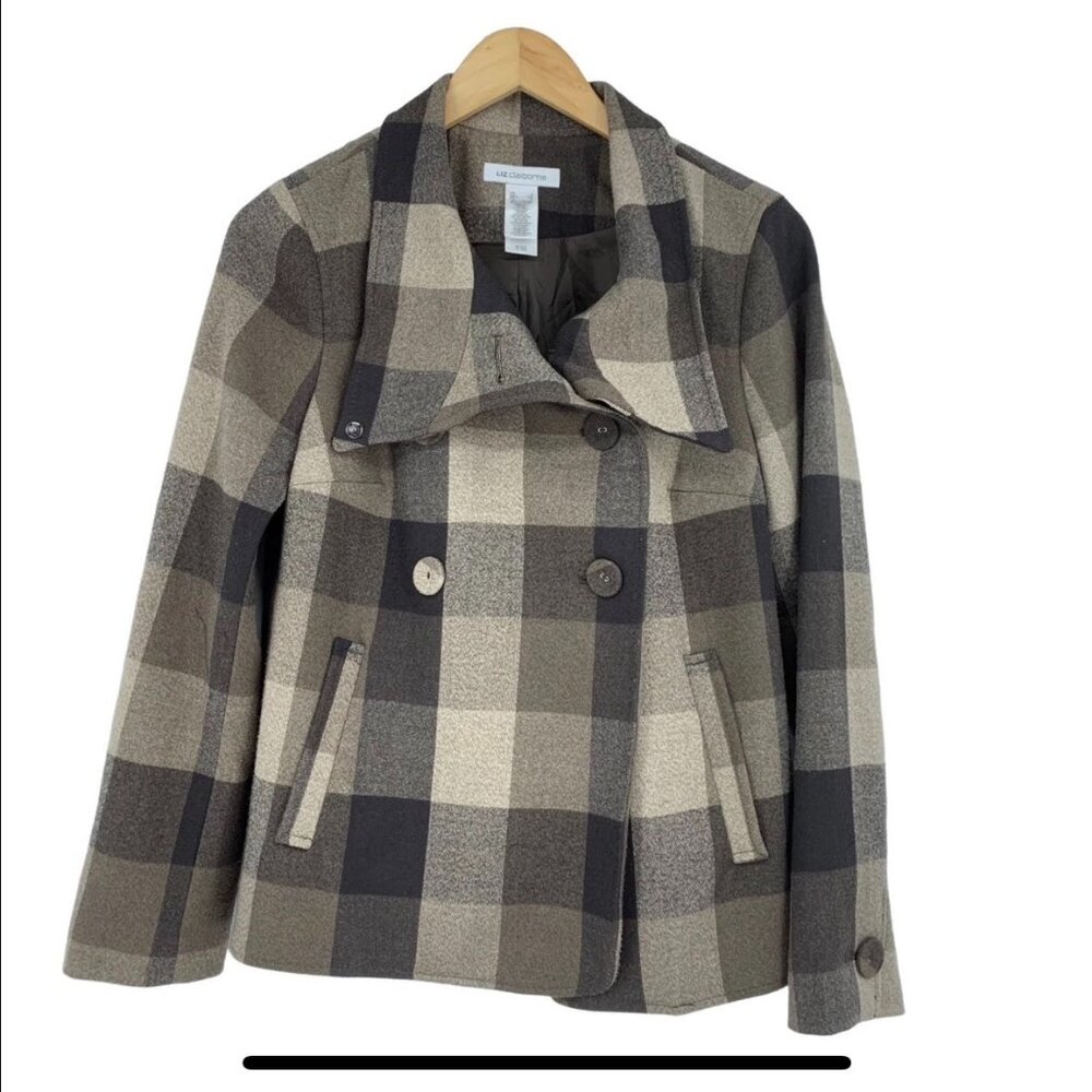 Liz Claiborne L Brown and Tan Classic Plaid w large buttons M